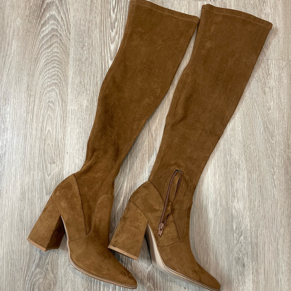 Steve Madden Heeled Knee High Boots Tava Faux Suede